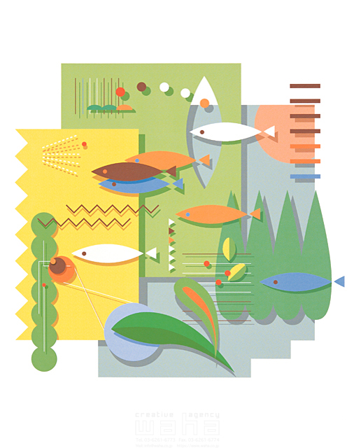 イラスト＆写真のストックフォトwaha（ワーハ）　抽象、動物、鳥、魚、昆虫、エコロジー、ナチュラル、海、魚　中村 ひでのり　9-1220b