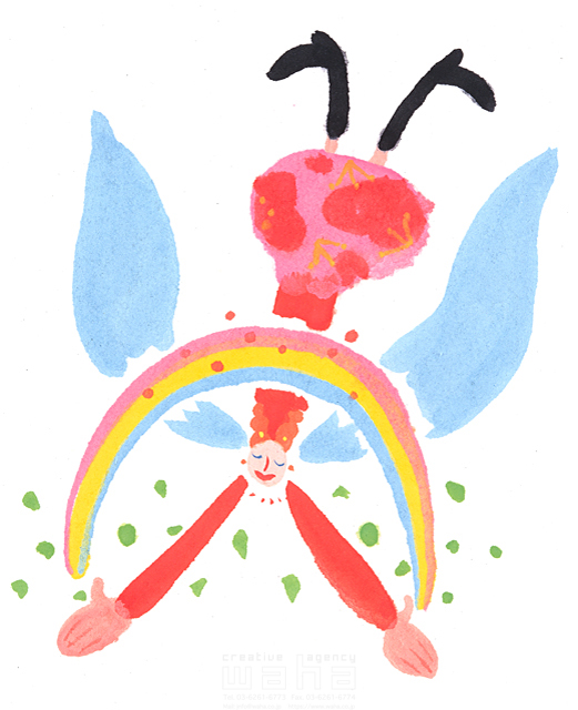 イラスト＆写真のストックフォトwaha（ワーハ）　キャラクター、虹、天使　小沢和夫イラスト工房　9-1365b
