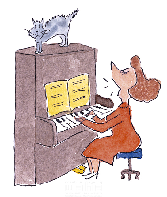人 人物 ヒト 女性 30代 40代 主婦 音楽 ピアノ 趣味 猫 ペット 歌う オルガン 演奏 アメコミ 外人 外国人 イラスト作品紹介 イラスト 写真のストックフォトwaha ワーハ カンプデータは無料