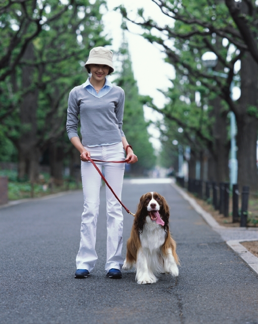 人物 日本人 散歩 ペット 女性 代 30代 屋外 正面 全身 ポートレート 犬 フォト作品紹介 イラスト 写真のストックフォトwaha ワーハ