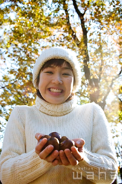 イラスト＆写真のストックフォトwaha（ワーハ）　人物、日本人、秋、女性、20代、30代、公園、季節、四季、季節、四季　pg3-0016b