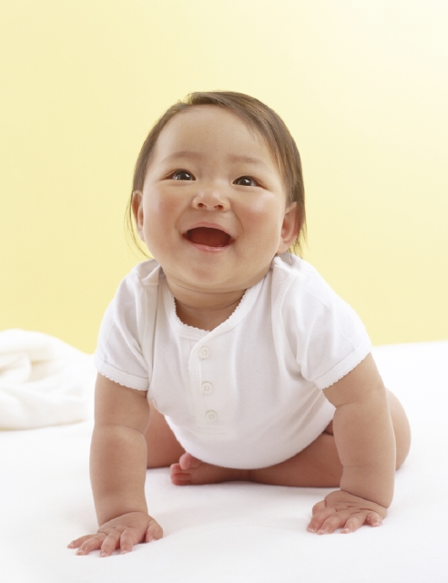 人物 日本人 赤ちゃん 1人 ハイハイ 見上げる 笑顔 全身 白バック ポートレート 笑顔 笑い 笑う スマイル フォト作品紹介 イラスト 写真のストックフォトwaha ワーハ カンプデータは無料