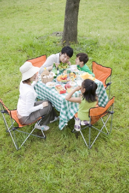 人物 日本人 家族 親子 父 母 息子 娘 4人 屋外 公園 レジャー ピクニック 食事 ハイアングル フォト作品紹介 イラスト 写真のストックフォトwaha ワーハ カンプデータは無料