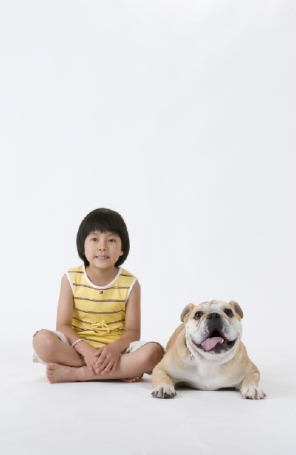 人物 日本人 子供 女の子 1人 ペット 犬 1人 座る 白バック 全身 正面 フォト作品紹介 イラスト 写真のストックフォトwaha ワーハ